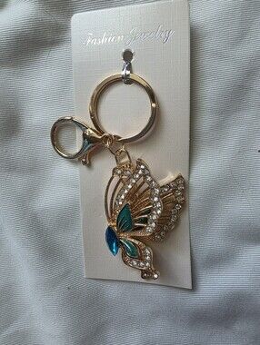 Gold Butterfly Keychain with Teal and Blue Accents
